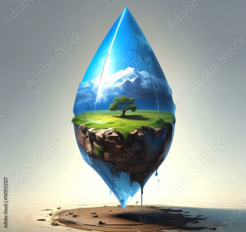 Illustration of environemnt protection with earth illustrated in water drop. photo