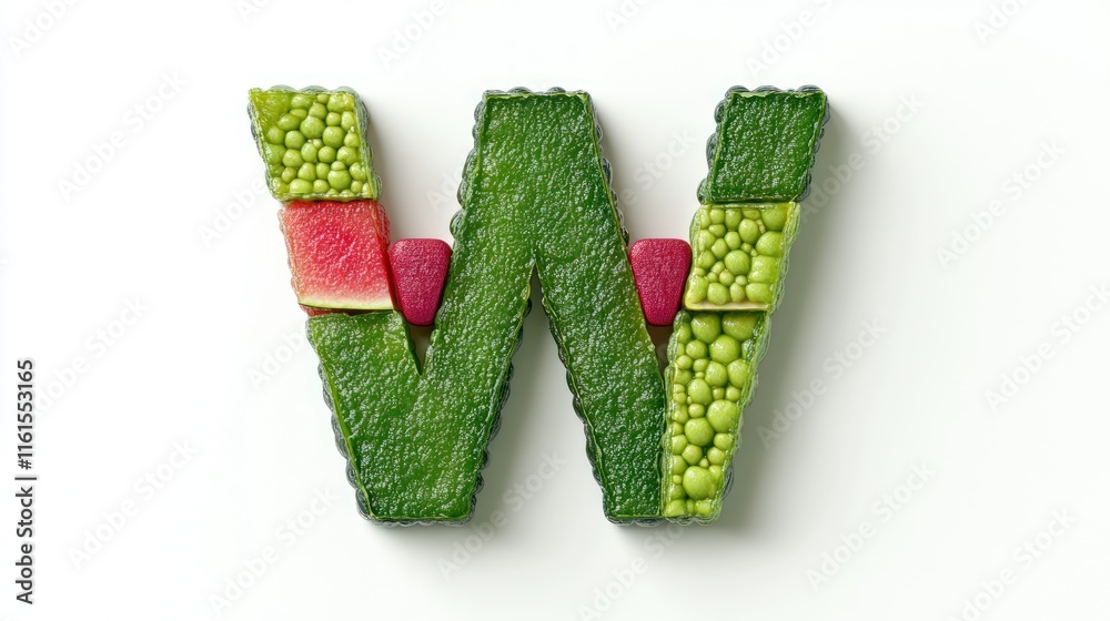 W and X Alphabet Letters Made of Watermelon and Ximenia, Isolated on White Background - Fruit and Vegetable Typography