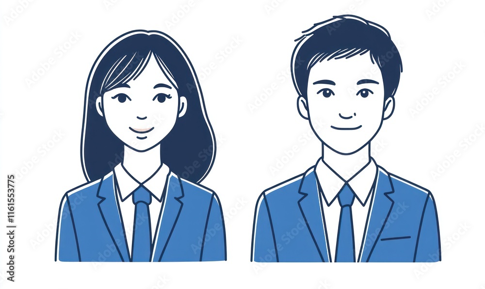 Smiling businesspeople, man and woman, avatars. Smiling businesspeople, man and woman, avatars.