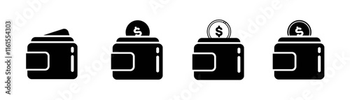 Set of wallet with coin dollar icon. Wallet vector icon. Electronic wallet line icon. cash, electronic money, currency, business, investments, online banking, cryptocurrency.