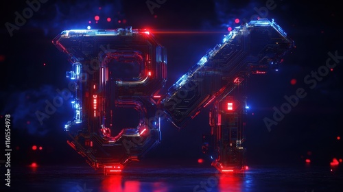 Futuristic glowing red and blue digital BK letters. photo