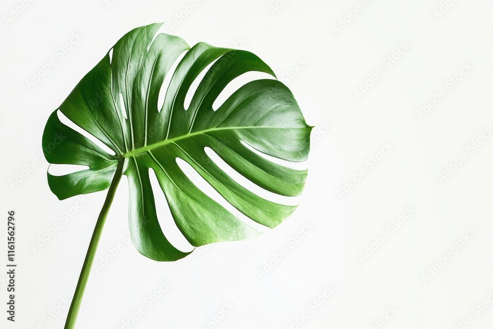 A single Monstera deliciosa leaf against a white background A single Monstera deliciosa leaf against a white background