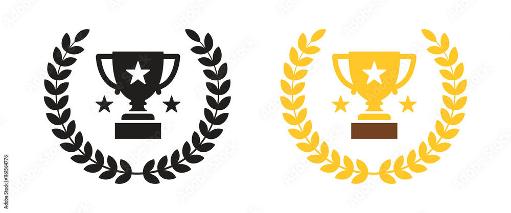 Vector Award With Laurel Wreath Icon Set. Trophy Icon Symbols. Medal Icon Symbols Vector Award With Laurel Wreath Icon Set. Trophy Icon Symbols. Medal Icon Symbols