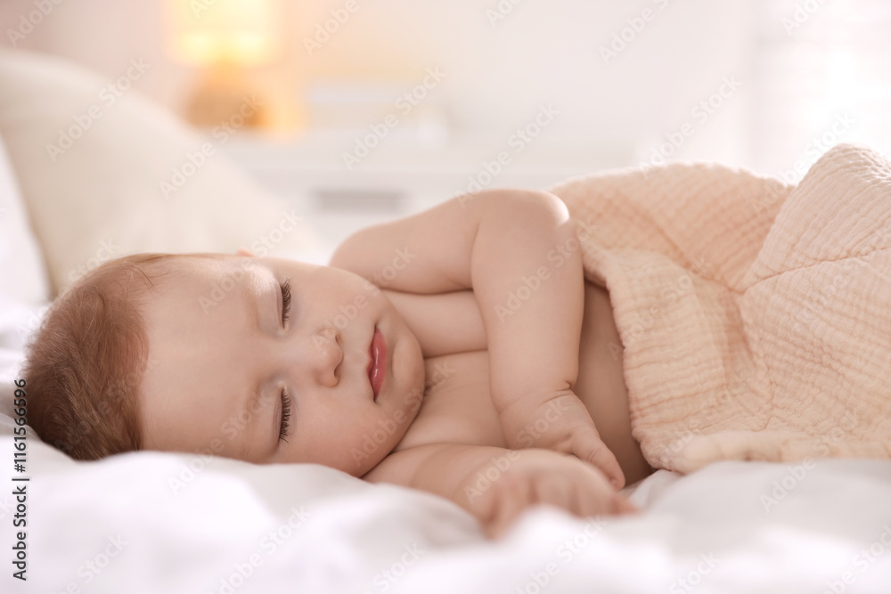 Cute little baby sleeping on bed at home Cute little baby sleeping on bed at home