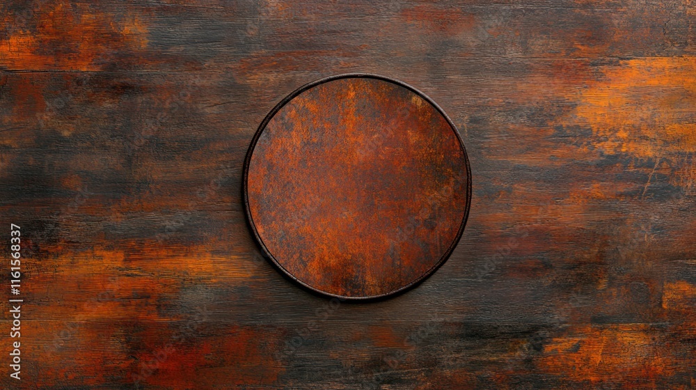 Rustic Richness: Close-up of Old, Rusty Porthole Window with Knots on Textured Wood Grain Background Rustic Richness: Close-up of Old, Rusty Porthole Window with Knots on Textured Wood Grain Background
