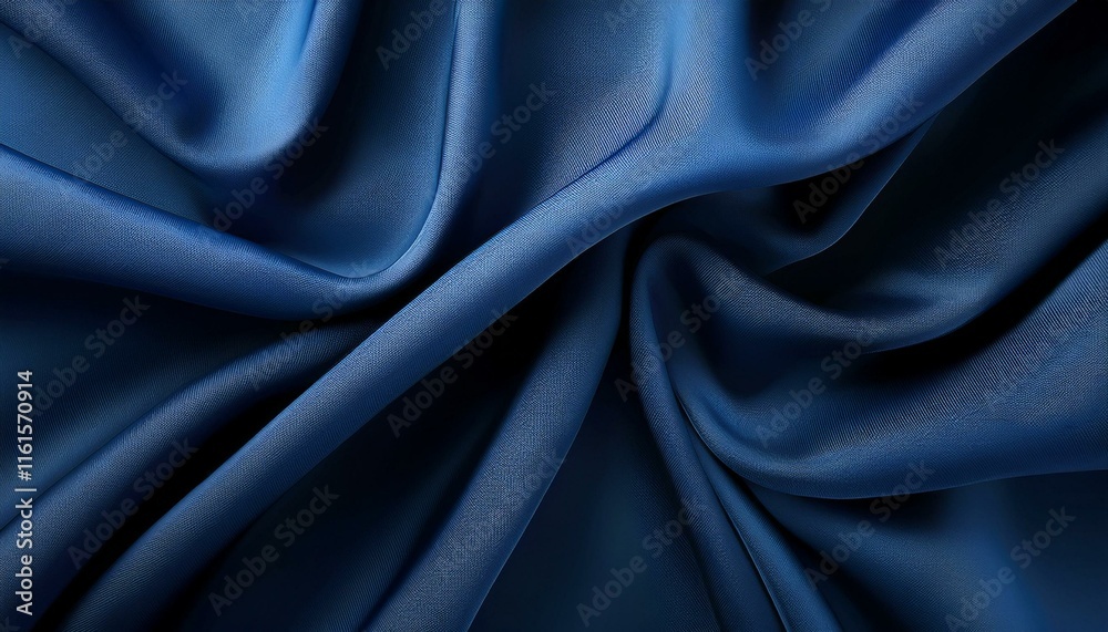 Obraz premium A dark blue fabric with smooth, flowing folds, creating a draped, abstract background.