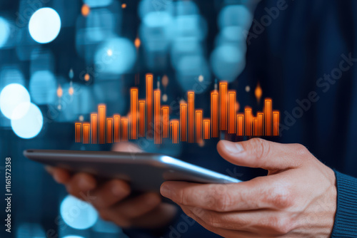 person holding tablet with digital sound wave display, showcasing technology and innovation