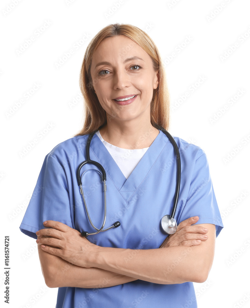 Smiling doctor with stethoscope on white background Smiling doctor with stethoscope on white background