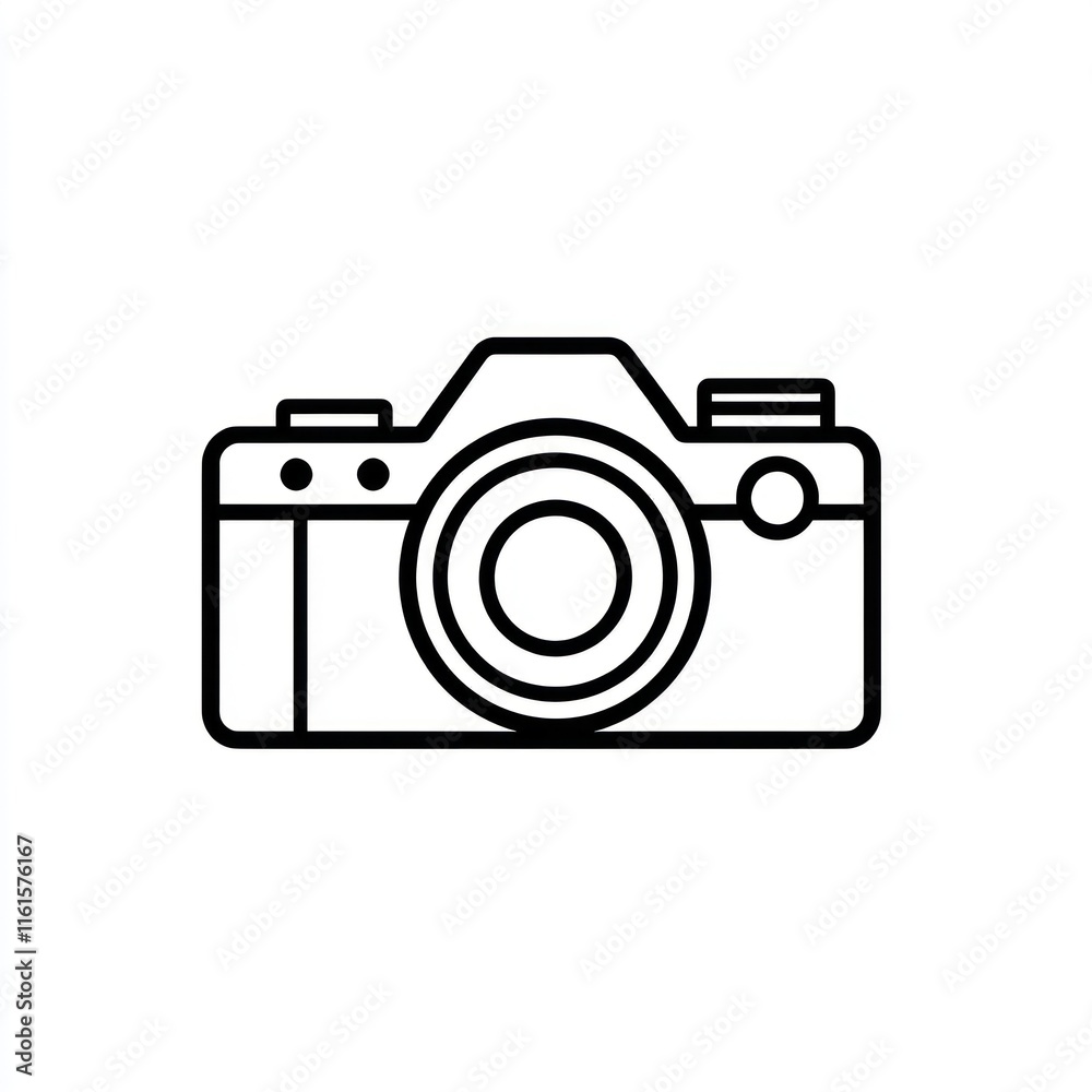 Camera outline with lens, viewfinder, shutter. Camera outline with lens, viewfinder, shutter.