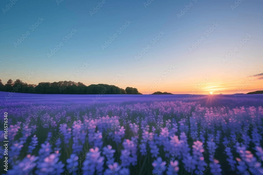 Fototapeta premium Beautiful and Peaceful Nature Scenery Illustration Landscape Countryside Tranquil Vibrant and Colorful