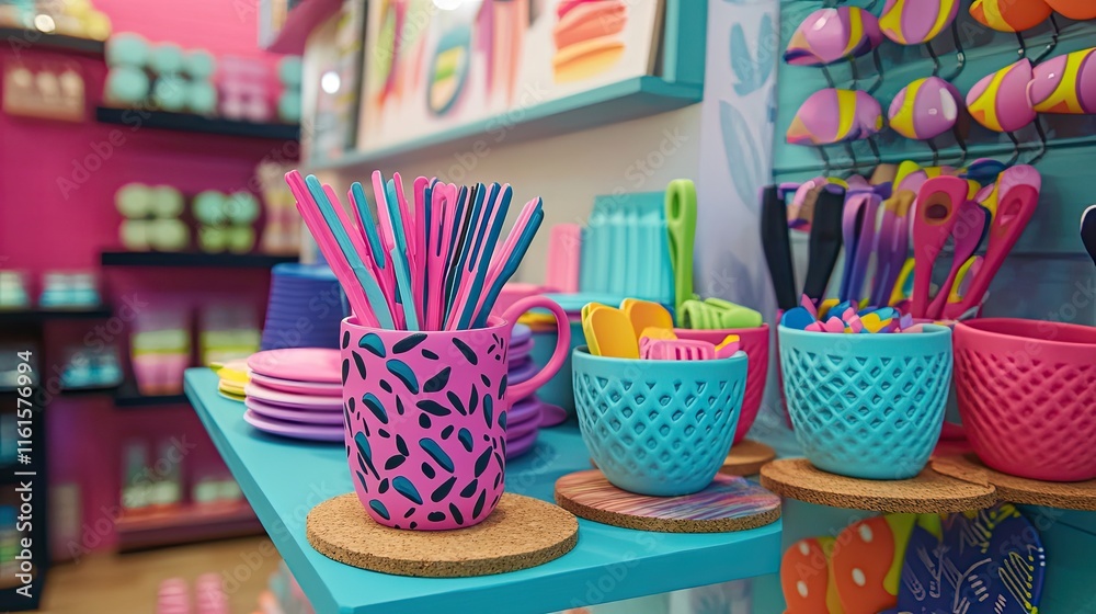 Fototapeta premium Vibrant Kitchenware Display in Colorful Home Goods Store