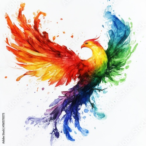 Colorful phoenix bird watercolor painting.