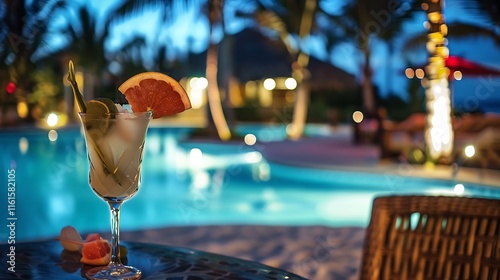 Cocktails the beachside swimming pool bar perfect for a travel vacation with a lively poolside night party under the stars and a beach bar offering tropical beverages