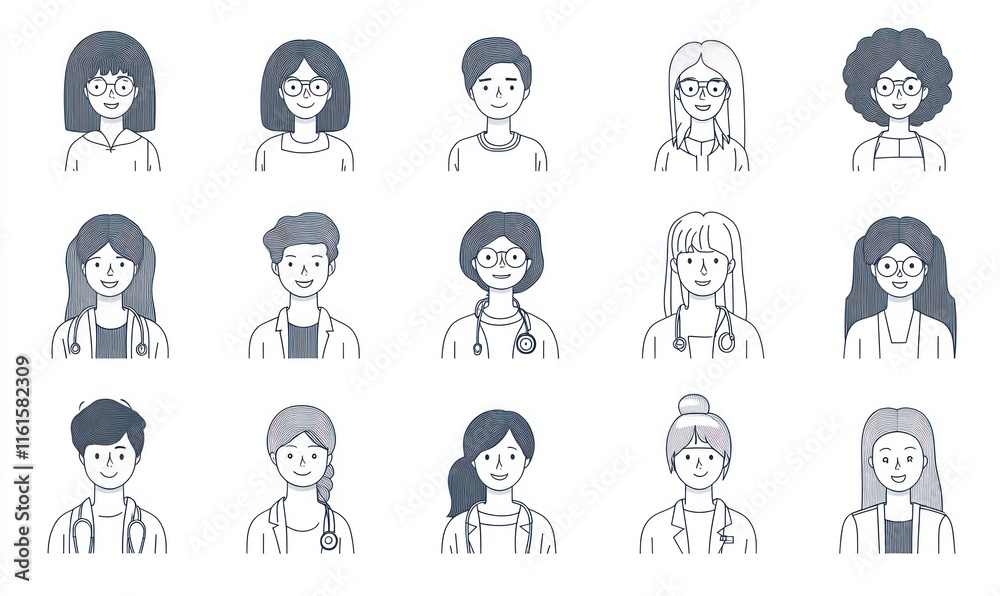 Diverse group of doctors and medical professionals. Diverse group of doctors and medical professionals.