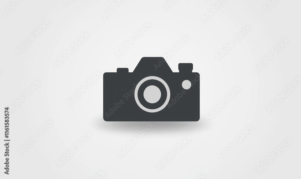 Simple dark grey camera icon on white. Simple dark grey camera icon on white.