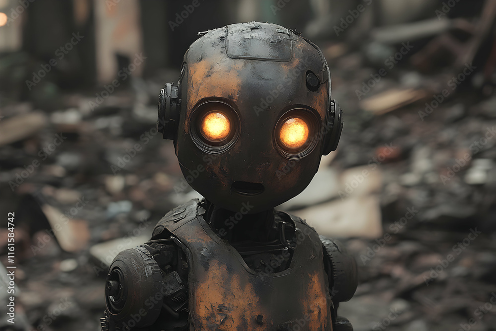 Post-Apocalyptic Robot Child 3D Render Illustration Post-Apocalyptic Robot Child 3D Render Illustration