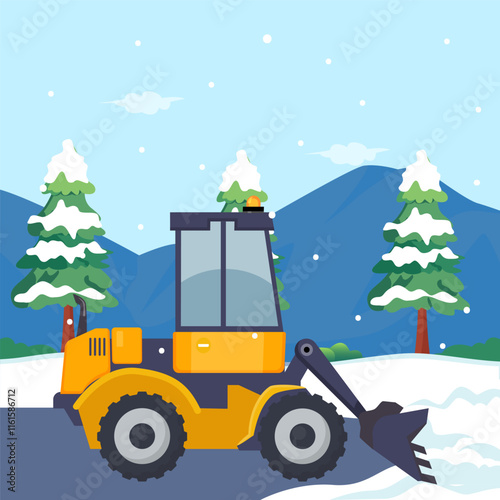Snow plow truck cleaning area streets winter