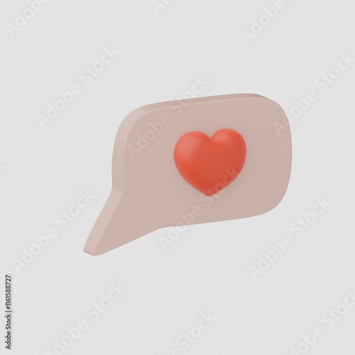 3d social media love heart bubble render - message red heart for ig blog, chat and network speech on mobile phone