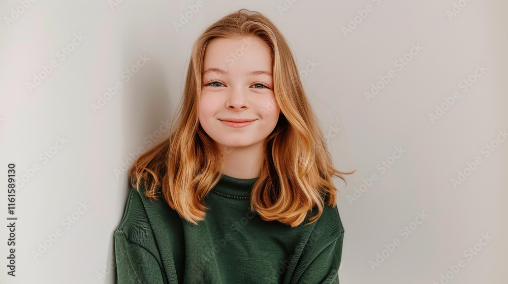 A cheerful teen girl beams with joy, her bright smile lighting up the pure white background in this stunning profile portrait. A cheerful teen girl beams with joy, her bright smile lighting up the pure white background in this stunning profile portrait.