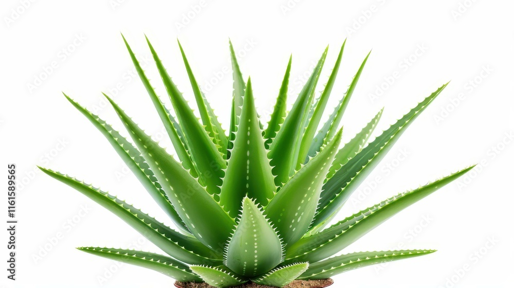 Fototapeta premium This vibrant Aloe Vera plant features thick, succulent leaves, perfect for soothing skin and adding greenery to any space.