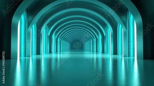 Experience a sleek, modern arched tunnel that blends futuristic design with dramatic lighting in a striking dark backdrop.