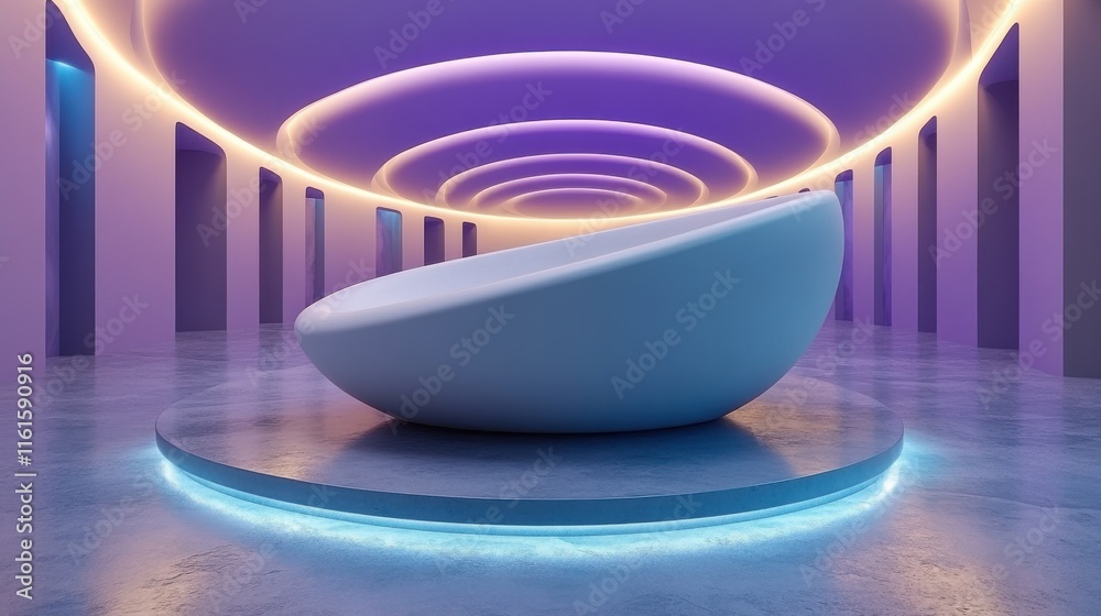 Modern Abstract Minimalist Interior with Curved White Sculpture and Soft Ambient Lighting in a Futuristic Gallery Space Modern Abstract Minimalist Interior with Curved White Sculpture and Soft Ambient Lighting in a Futuristic Gallery Space