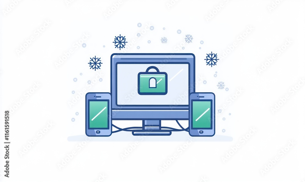 Winter online security computer and phones with locked briefcase. Winter online security computer and phones with locked briefcase.