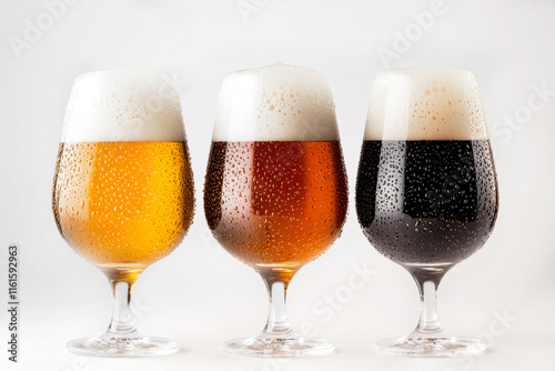 Set of different glasses of beer on white background. Alcoholic drinks. Bar. photo