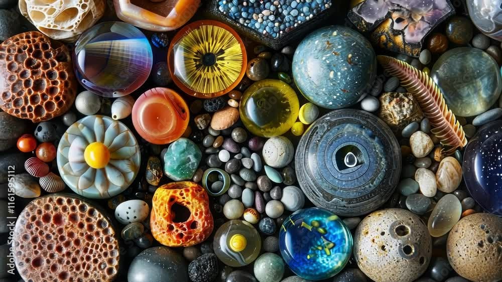 A collage of diverse objects from sand grains to galaxies all composed of tiny building blocks.