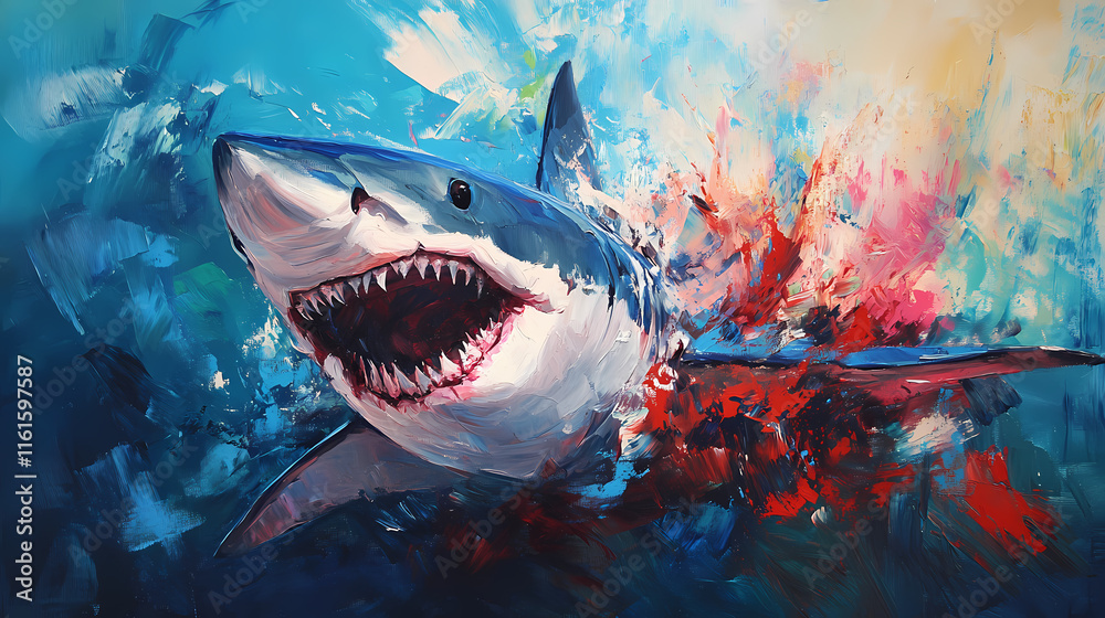 Obraz premium Abstract painting of a great white shark. Vesperal. Illustration