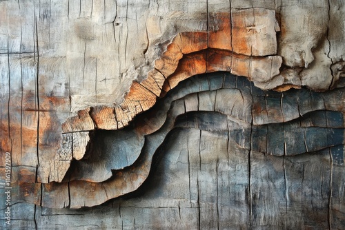 Abstract Wood Carving Showing Textured Layers photo