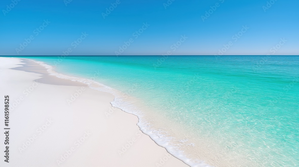 Fototapeta premium Tranquil coastal bliss: crystal clear turquoise waters and serene white sand beach