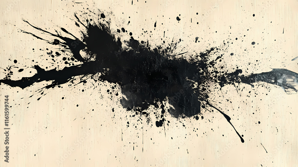 Abstract black ink splashes on beige canvas. Vesperal. Illustration Abstract black ink splashes on beige canvas. Vesperal. Illustration