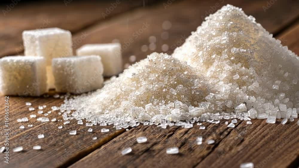 A small white granulated pile of crystals sitting on a wooden s capturing the light and reflecting a sweetness that offers a lowcalorie option for desserts.