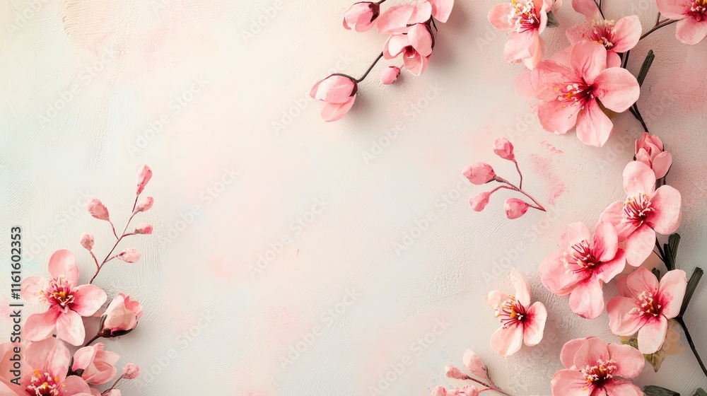 Fototapeta premium Mother's Day banner with pink flowers and a soft-colored backdrop