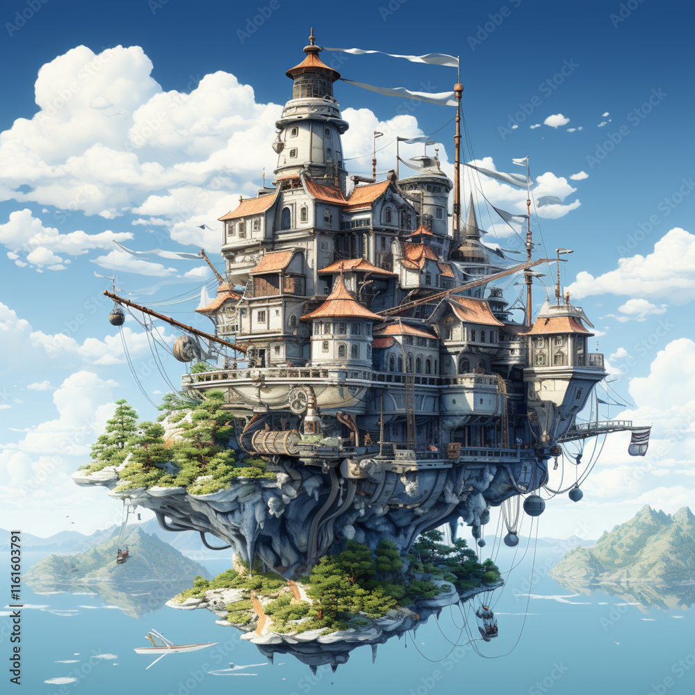 Obraz premium flying city castle,. 