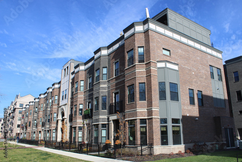 Townhomes on a sunny day in Carmel, Indiana