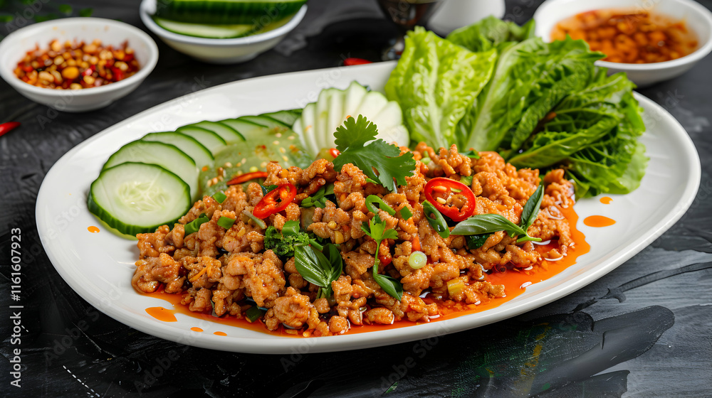 Spicy Thai Chicken Salad with Fresh Vegetables and Herbs Spicy Thai Chicken Salad with Fresh Vegetables and Herbs