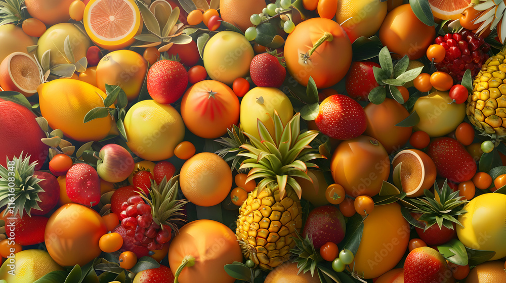 Vibrant Collection of Fresh Fruits and Citrus in Abundant Display Vibrant Collection of Fresh Fruits and Citrus in Abundant Display