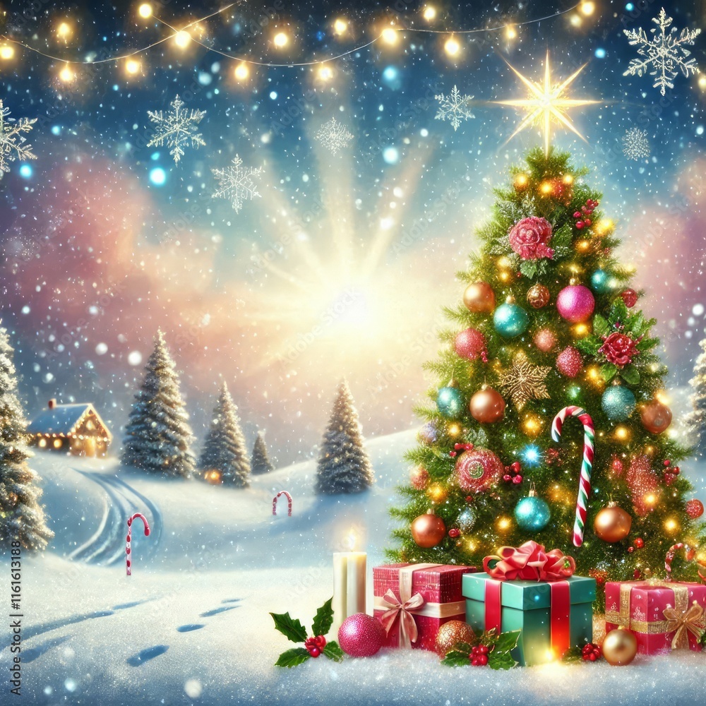 Obraz premium Twinkling Lights Brighten Festive Landscape