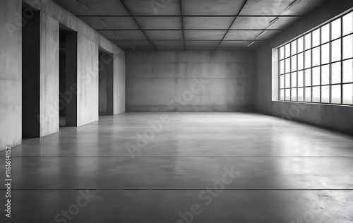 Empty Modern Concrete Room With Large Window