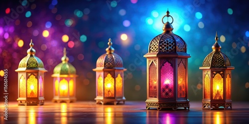 rendering of a vibrant Ramadan lantern decoration background   Ramadan  lantern  decoration  background  rendering
