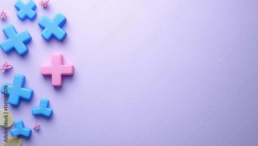 Obraz premium A blue and pink cross is surrounded by many other crosses