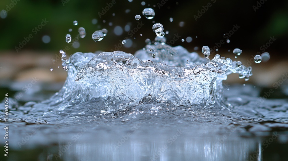Crystal Clear Water Splash Creates Beautiful Ripples and Droplets, Capturing the Essence of Nature's Fluid Dynamics in a Serene Environment Crystal Clear Water Splash Creates Beautiful Ripples and Droplets, Capturing the Essence of Nature's Fluid Dynamics in a Serene Environment