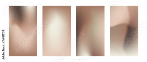 Set of 4 gradient background in mocha mousse colors. Vector abstract ombre texture with beige and brown colors. Blurry vertical vector bg for wallpaper, web design, poster, social media post