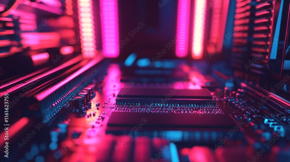 Obraz premium photograph of Computer Cpu Chip Processor Technology Background telephoto lens summer daylight cool color