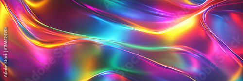 Colorful holographic iridescent abstract wavy background is flowing and waving