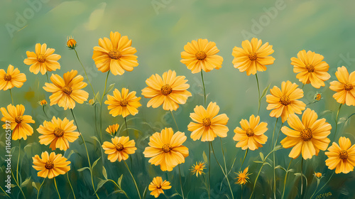 Perennial coreopsis moonbeam in full bloom. Moonbeam. Illustration