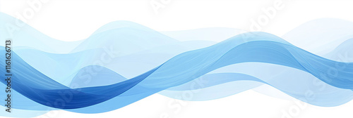 Abstract blue wave flowing smoothly on white background photo