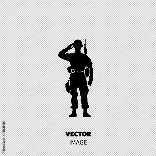 Silhouette of a male soldier in uniform saluting, representing respect and duty.